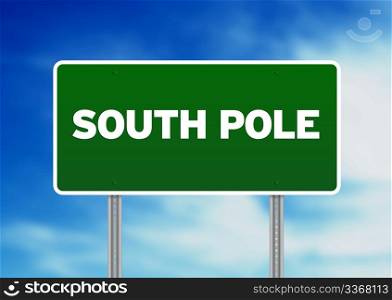 Green South Pole highway sign on Cloud Background.