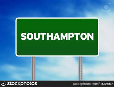 Green Southampton, England highway sign on Cloud Background.