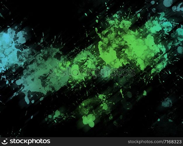 Green splashes on a black background. Abstract pattern