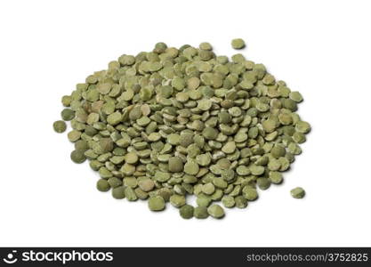 Green split peas on white background
