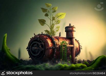 Green sprout in heavy industry polluted area. Concept of strength of life Generative AI.. Green sprout in heavy industry polluted area. Concept of strength of life Generative AI