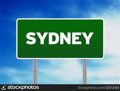 Green Sydney highway sign on Cloud Background.