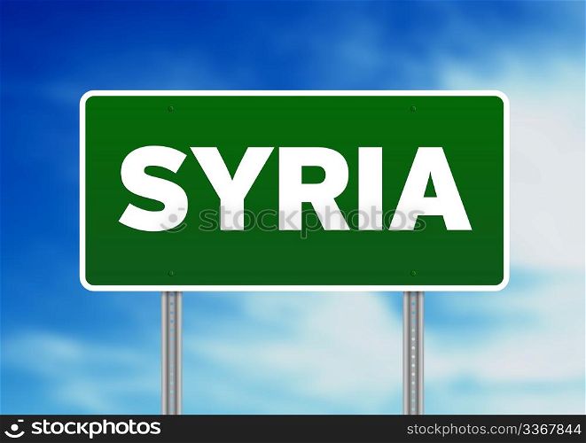 Green Syria highway sign on Cloud Background.