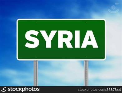 Green Syria highway sign on Cloud Background.