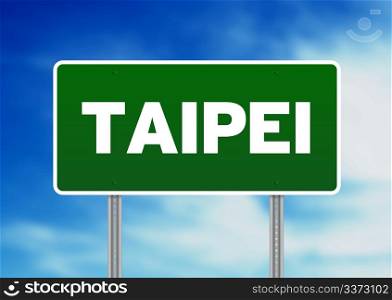 Green Taipei highway sign on Cloud Background.
