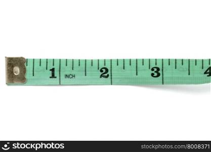 Green tape measure on white background
