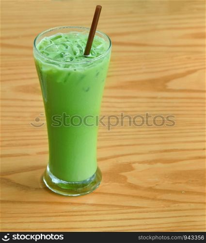 green tea cold on the wooden floor.