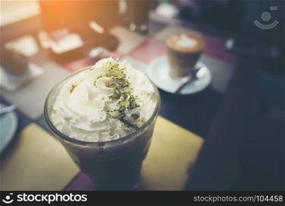 green tea frappe with whipping Cream