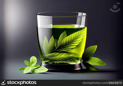 Green Tea Glass Cup. Illustration AI Generative
