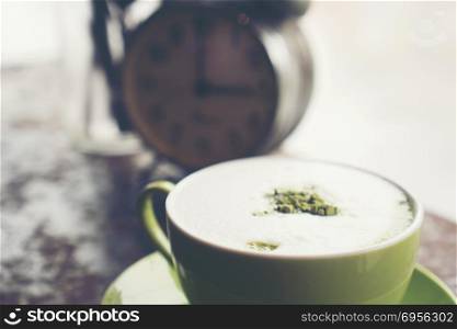 green tea latte art, vintage filter image