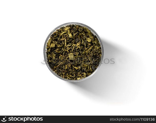 Green tea top view on white background.. Green tea top view on white background