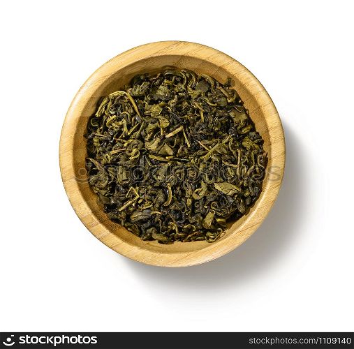 Green tea top view on white background.. Green tea top view on white background