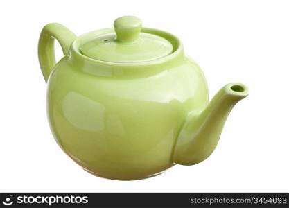 green teapot isolated on white background