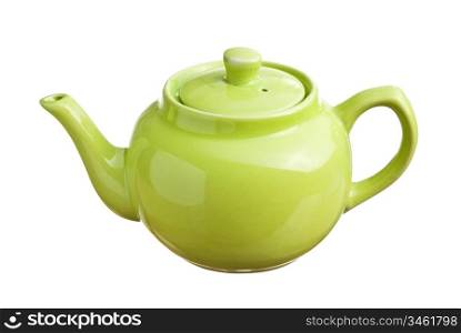 green teapot isolated on white background