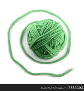 Green thread ball isolated on white background