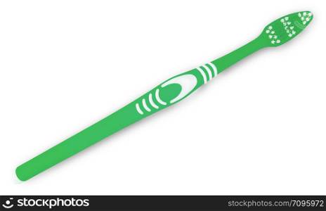Green toothbrush isolated on white top view