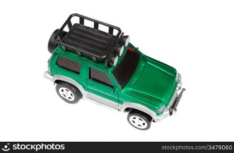Green toy car on a over white background