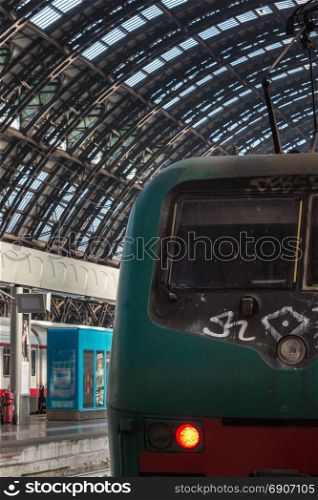 Green Train in Milan Central Railway Station, Italy
