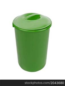 Green trash can isolated on white background