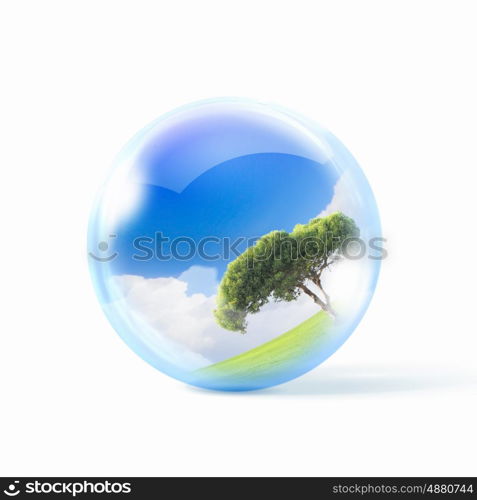 Green tree. A green tree inside a transparent glass sphere