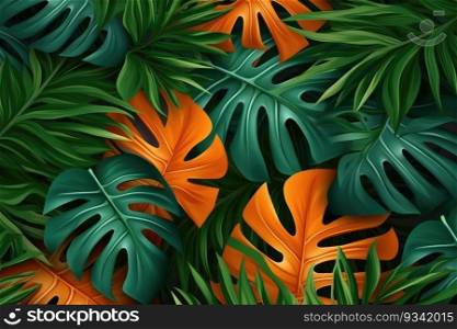 Green tropical monstera leaves. Generative AI