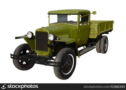 Green truck early twentieth century isolated on white
