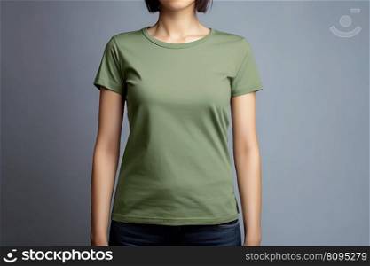 Green tshirt mockup female. Front template. Generate Ai. Green tshirt mockup female. Generate Ai