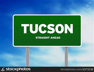 Green Tucson, Arizona, USA highway sign on Cloud Background.
