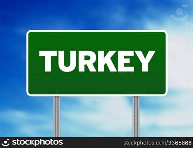 Green Turkey highway sign on Cloud Background.