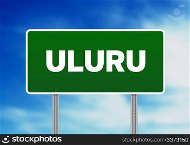 Green Uluru highway sign on Cloud Background.
