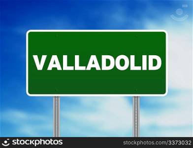 Green Valladolid, Spain road sign on Cloud Background.