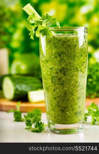 green vegetable juice with fresh celery