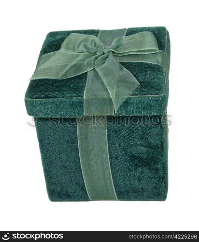 Green velvet box with a bow for a gift - path included