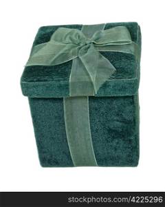 Green velvet box with a bow for a gift - path included