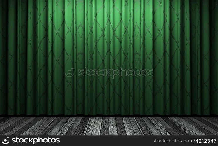 green velvet curtain opening scene made in 3d
