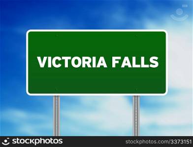 Green Victoria Falls highway sign on Cloud Background.