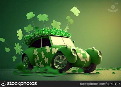 Green vintage car decorated for St. patricks day , transport illustration. Generative AI