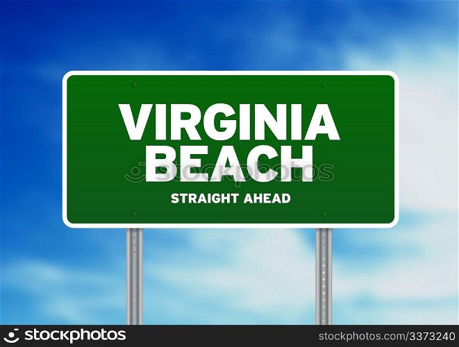 Green Virginia Beach, Virginia, USA highway sign on Cloud Background.