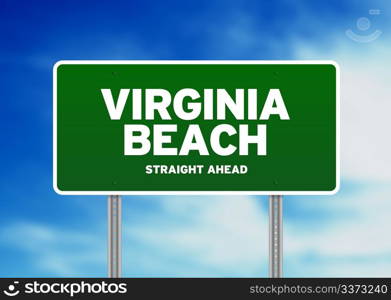 Green Virginia Beach, Virginia, USA highway sign on Cloud Background.