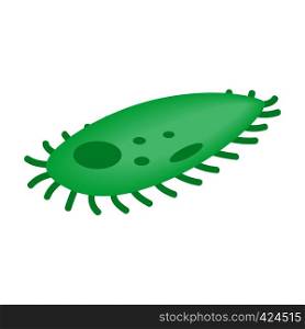 Green virus isometric 3d icon. Green oval surround microorganism with hairs on a white . Green virus isometric 3d icon