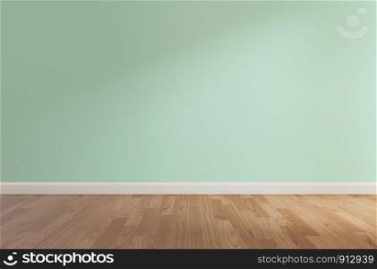 Green wall and wooden floor,3d rendering