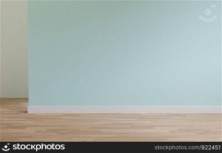 Green wall and wooden floor copy space,3d rendering