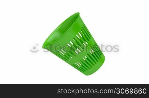 Green waste basket spin on white background