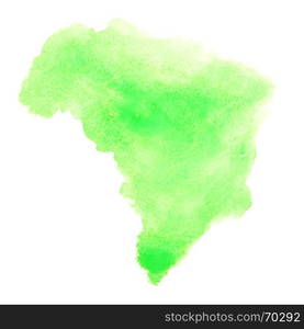 Green watercolor stain looks like Brazil on map