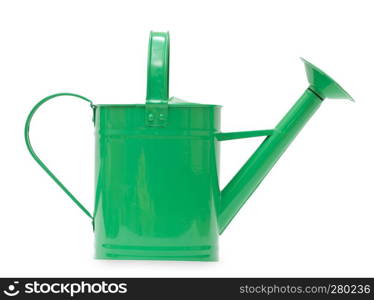 Green watering can isolated on a white background