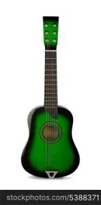 Green wooden acoustic guitar isolated on white