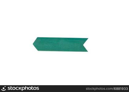 green wooden arrow sign on white background.