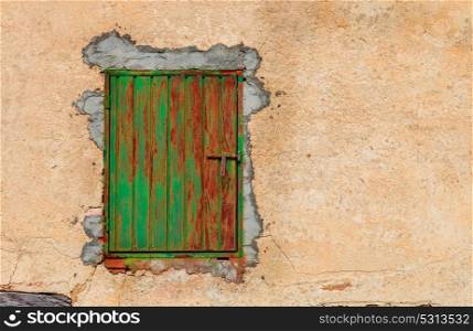 Green wooden door in a old house