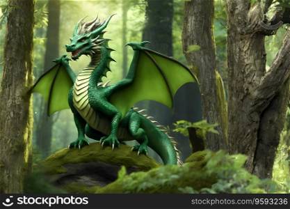 green wooden dragon symbol of 2024 in the  forest