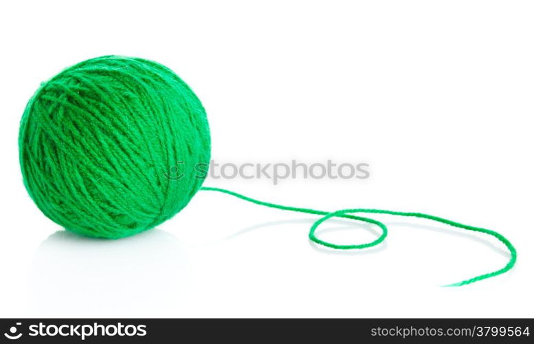 Green wool yarn ball isolated on white